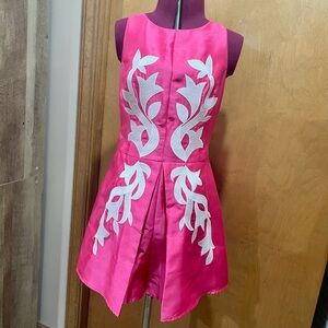 ARC & CO Pink Sleeveless Romper with White Leaf Design